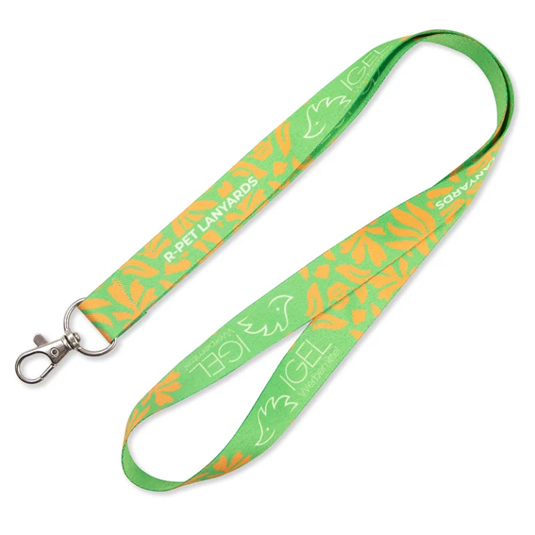 Standard rPET Lanyard mit Karabinerhaken, einseitig.