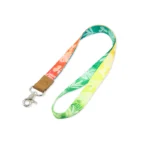 Werbeartikel Einseitig rPET Lanyard mit Leder und Karabinerhaken.